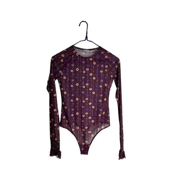 Free People Up All Night Printed Bodysuit Berry Bandit Floral Thong NWOT Small - Picture 4 of 7